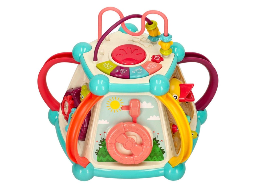 Centru de Activități Bebeluși, 7 în 1, Sortare Forme Geometrice, Joc Magnetic de Pescuit Hrănește Ciocănitoarea, Labirint, Clape, Ceas, Volan