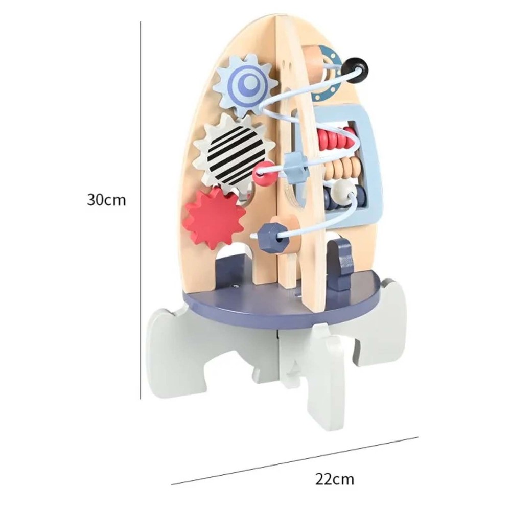 Centru de activități din lemn, model navă spațială 8 în 1, 30 x 22 cm, Multicolor 10