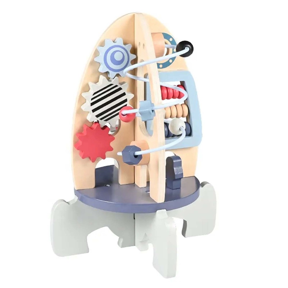 Centru de activități din lemn, model navă spațială 8 în 1, 30 x 22 cm, Multicolor 2
