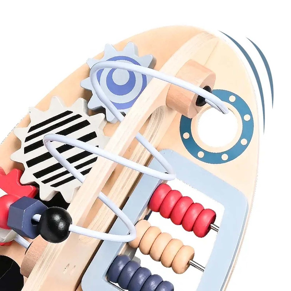 Centru de activități din lemn, model navă spațială 8 în 1, 30 x 22 cm, Multicolor 3