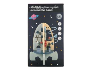 Centru de activități din lemn, model navă spațială 8 în 1, 30 x 22 cm, Multicolor