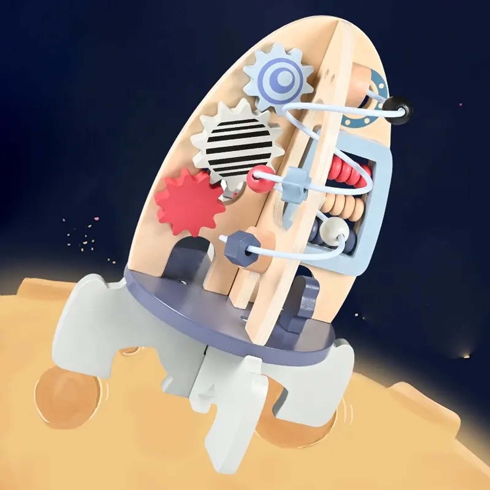 Centru de activități din lemn, model navă spațială 8 în 1, 30 x 22 cm, Multicolor 5