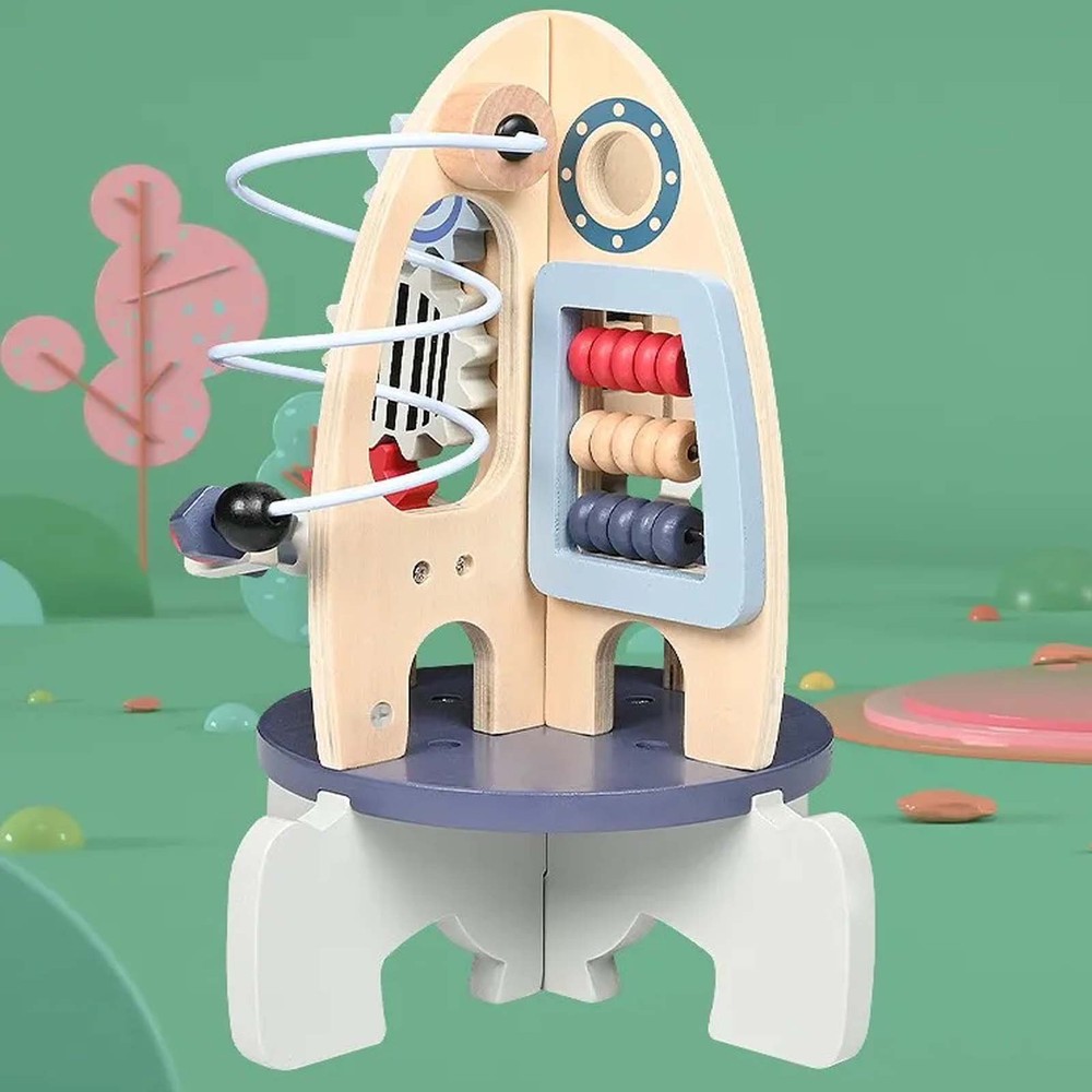 Centru de activități din lemn, model navă spațială 8 în 1, 30 x 22 cm, Multicolor 9