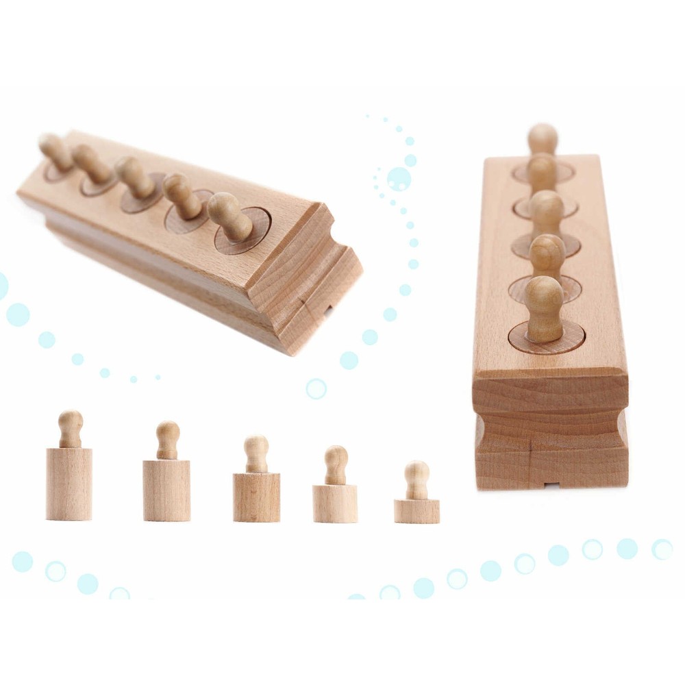 Cilindri Montessori 4 seturi cilindri lemn natur cu buton 5