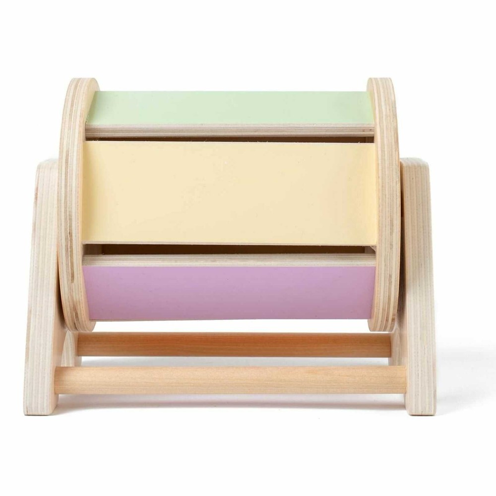 Cilindru colorat cu bile zornăitoare și suport, Jucărie Montessori din lemn, 17.5 x 15 x 12.5 cm, 1 an+, Spinning Drum Tambur Pastel 2