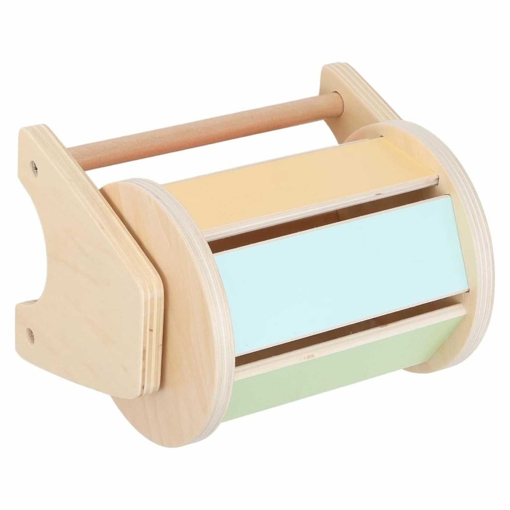 Cilindru colorat cu bile zornăitoare și suport, Jucărie Montessori din lemn, 17.5 x 15 x 12.5 cm, 1 an+, Spinning Drum Tambur Pastel 3