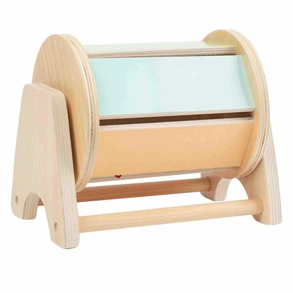 Cilindru colorat cu bile zornăitoare și suport, Jucărie Montessori din lemn, 17.5 x 15 x 12.5 cm, 1 an+, Spinning Drum Tambur Pastel 7