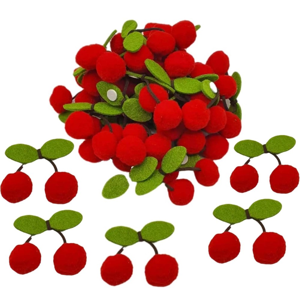 Cireșe din pâslă, cu adeziv, Roșii, 6 cm 2