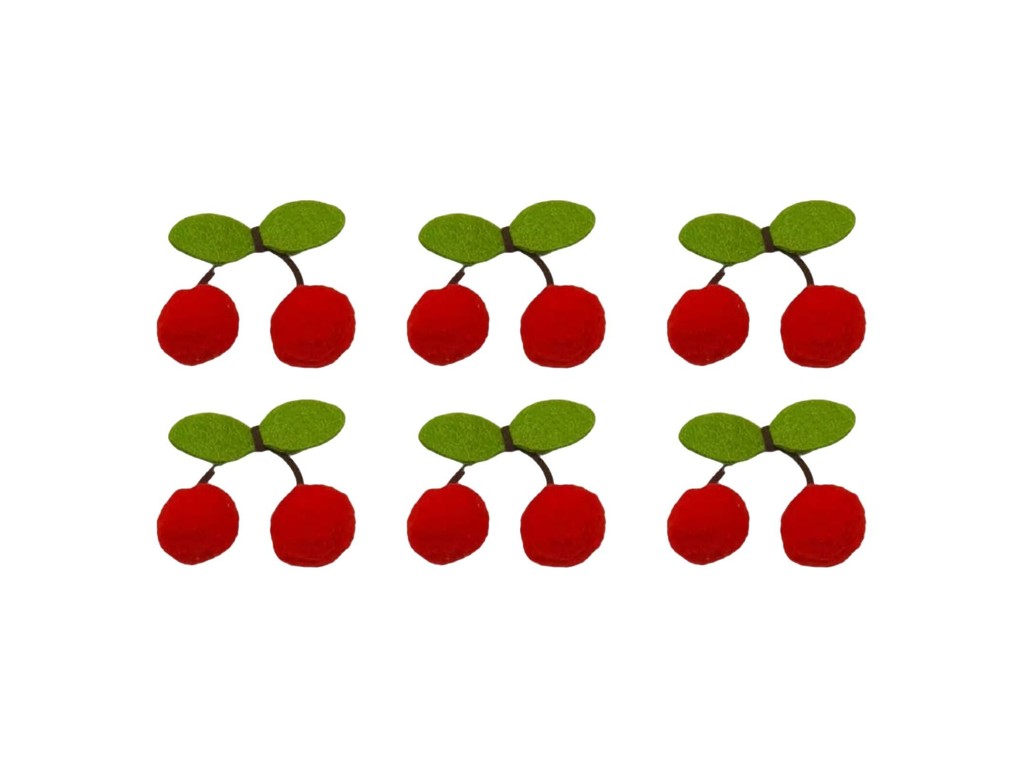 Cireșe din pâslă, cu adeziv, Roșii, 6 cm