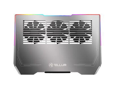 Cooler laptop Tellur Shade, 17″, 3 ventilatoare, RGB LED, USB, USB-C, aluminiu, Gri 2