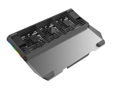 Cooler laptop Tellur Shade, 17″, 3 ventilatoare, RGB LED, USB, USB-C, aluminiu, Gri 5