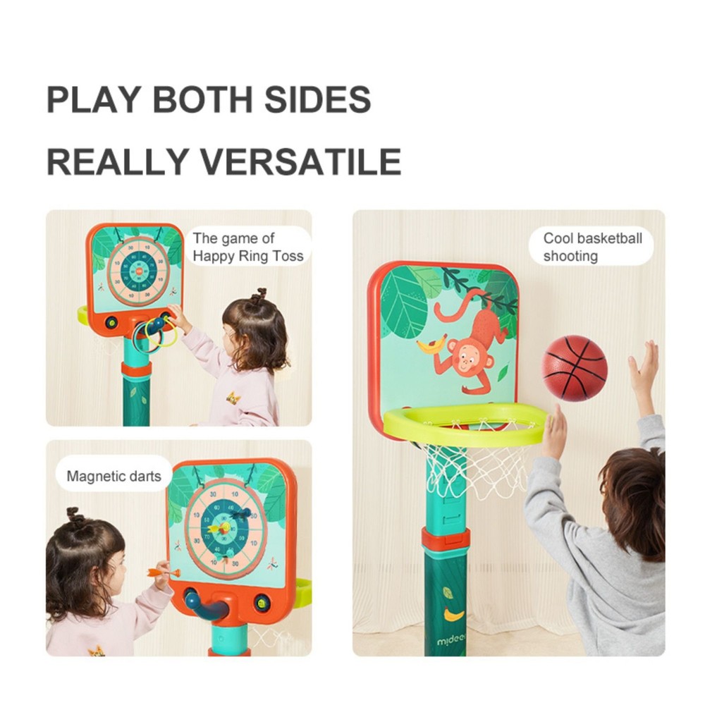 Coș de baschet pentru copii, pentru curte sau casă, cu activități pe ambele fețe darts magnetic sau inele 8
