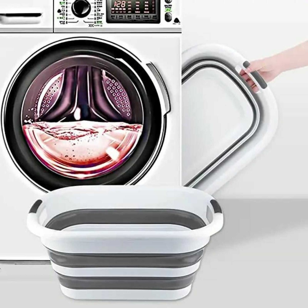 Coș de rufe pliabil tip lighean, cu mânere, capacitate 26 L, multifuncțional, Alb Gri 2