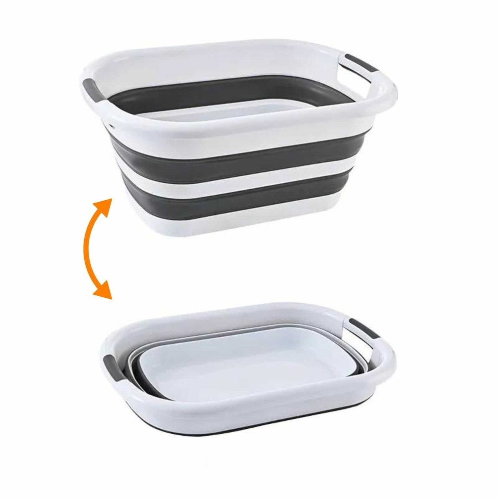 Coș de rufe pliabil tip lighean, cu mânere, capacitate 26 L, multifuncțional, Alb Gri 6