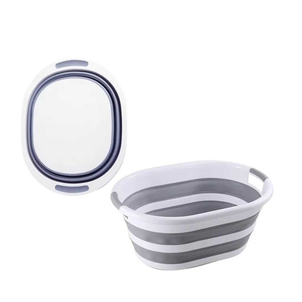 Coș de rufe pliabil tip lighean, cu mânere, capacitate 26 L, multifuncțional, Alb Gri 7