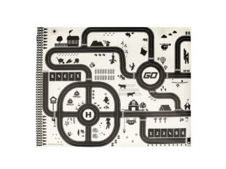 Covor copii cu traseu auto, mașini, drumuri, 130 x 100 cm, circuit cu semne de circulație incluse, impermeabil