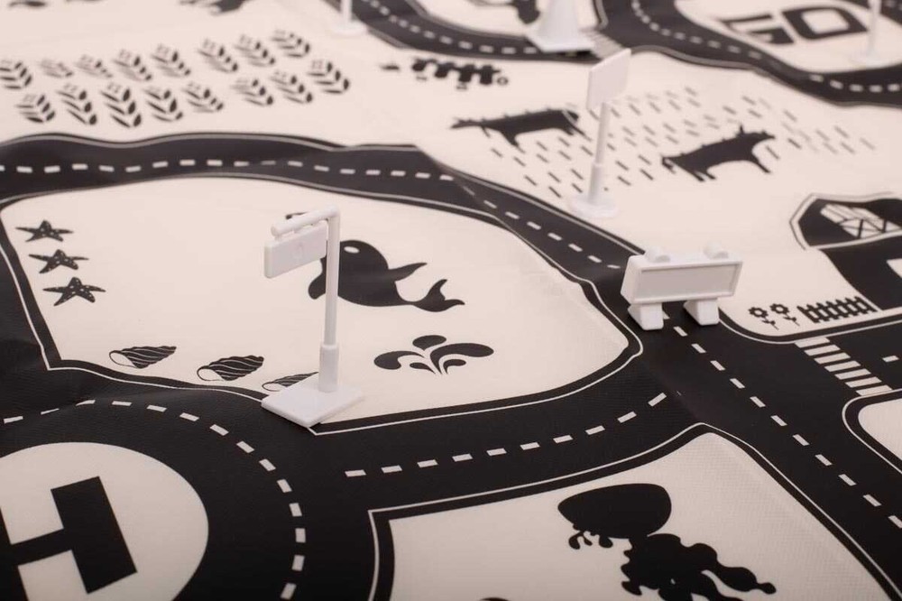 Covor copii cu traseu auto, mașini, drumuri, 130 x 100 cm, circuit cu semne de circulație incluse, impermeabil 5