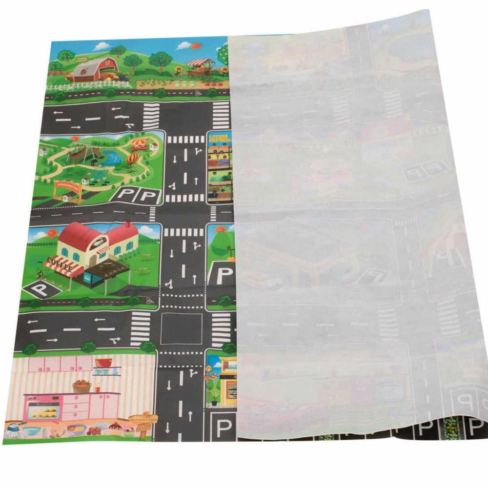 Covor copii cu traseu auto pentru mașini, drumuri, 130 x 100 cm, color, circuit cu semne de circulație incluse, impermeabil 4