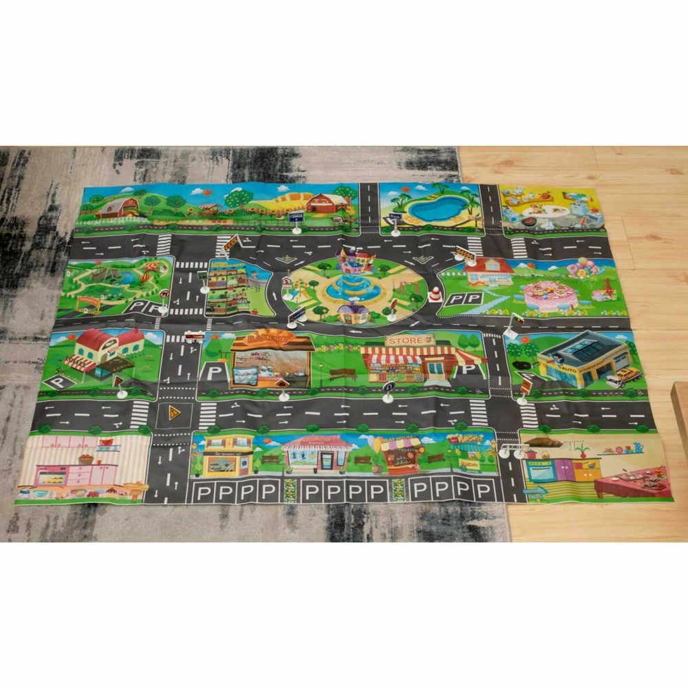 Covor copii cu traseu auto pentru mașini, drumuri, 130 x 100 cm, color, circuit cu semne de circulație incluse, impermeabil 5
