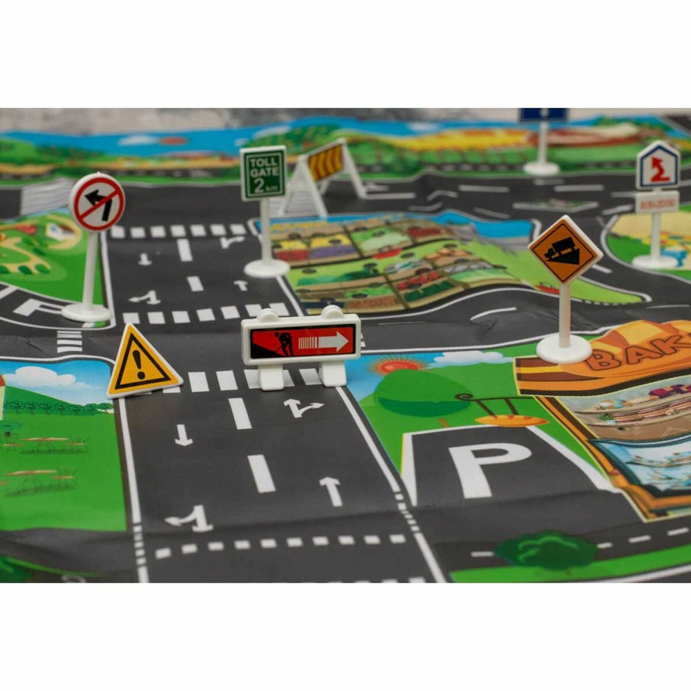 Covor copii cu traseu auto pentru mașini, drumuri, 130 x 100 cm, color, circuit cu semne de circulație incluse, impermeabil 6