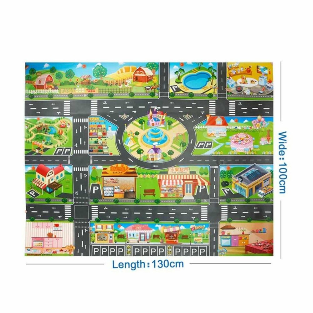 Covor copii cu traseu auto pentru mașini, drumuri, 130 x 100 cm, color, circuit cu semne de circulație incluse, impermeabil 8