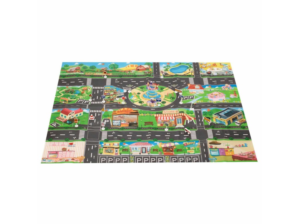 Covor copii cu traseu auto pentru mașini, drumuri, 130 x 100 cm, color, circuit cu semne de circulație incluse, impermeabil