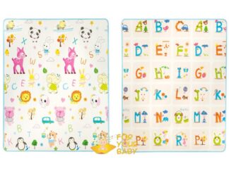 Covor de joacă, din spumă, cu 2 fețe, litere și animale, 180 x 120 cm
