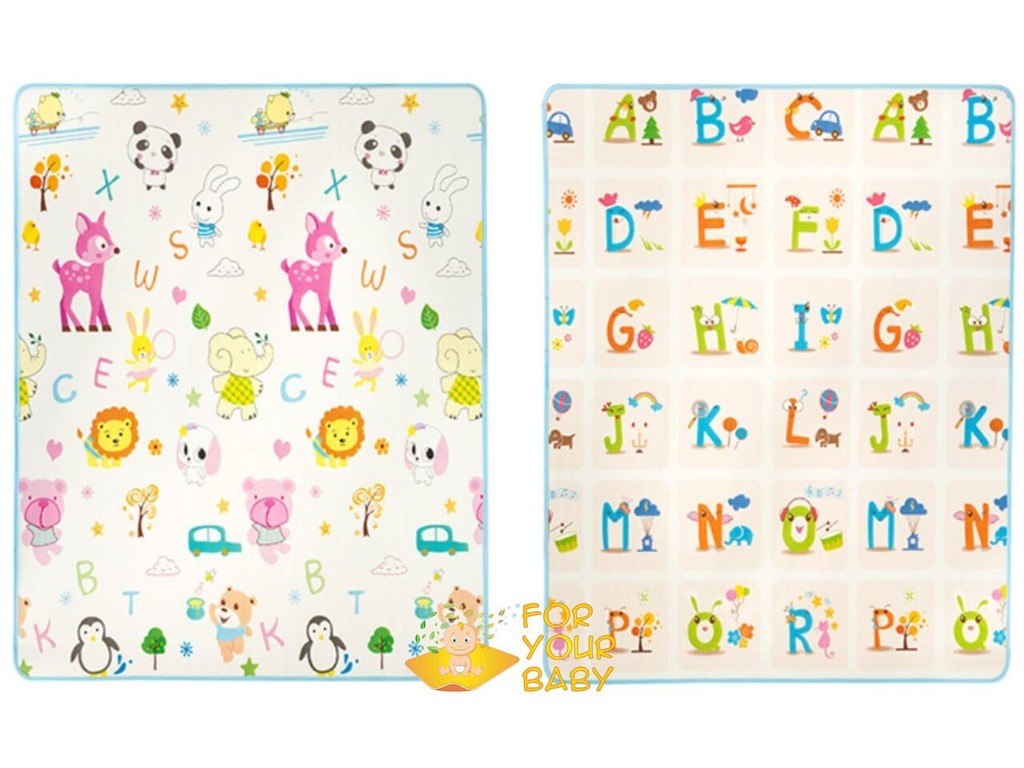 Covor de joacă, din spumă, cu 2 fețe, litere și animale, 180 x 120 cm