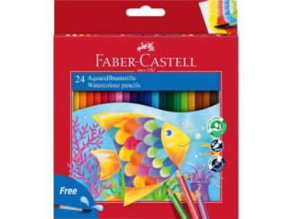 Creioane colorate hexagonale acuarelă + pensulă Faber-Castell 24 culori/set