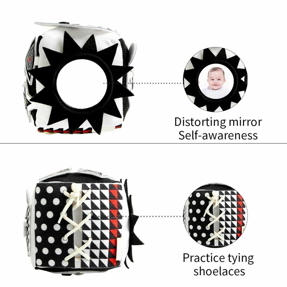 Cub senzorial cu texturi, contraste și activități pentru bebeluși 0 2 ani, 13 x 13 x 13 cm, soft busy block 2