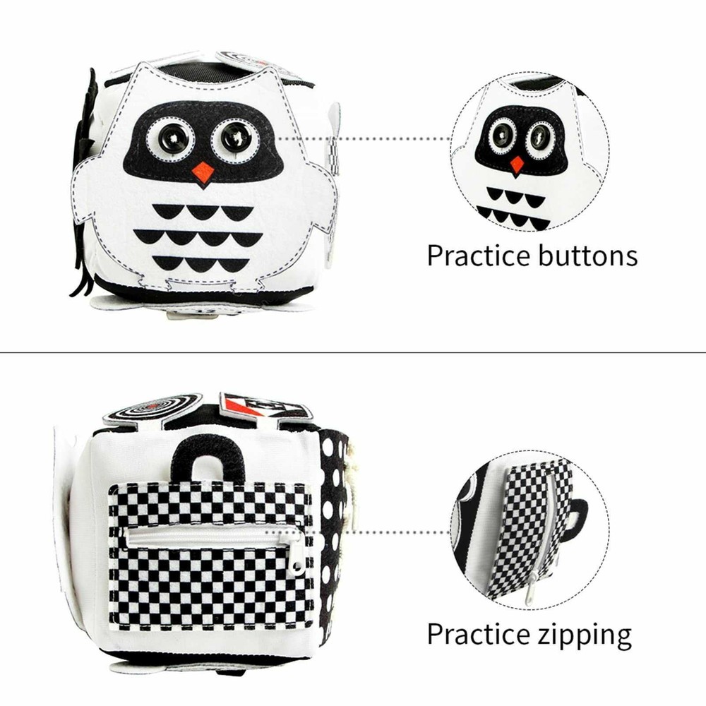 Cub senzorial cu texturi, contraste și activități pentru bebeluși 0 2 ani, 13 x 13 x 13 cm, soft busy block 3