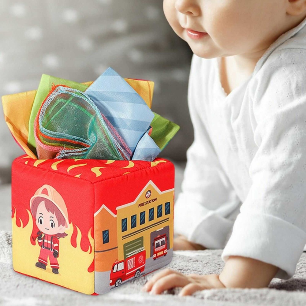 Cub textil, cutie cu șervețele, jucărie bebeluși, Pompieri 2