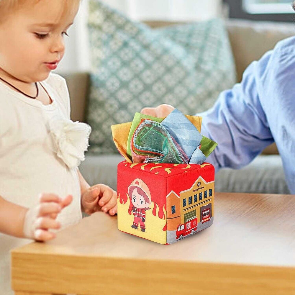 Cub textil, cutie cu șervețele, jucărie bebeluși, Pompieri 3