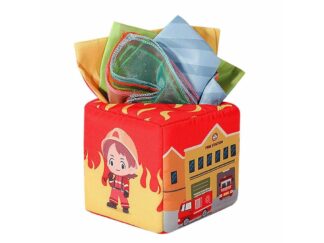 Cub textil, cutie cu șervețele, jucărie bebeluși, Pompieri