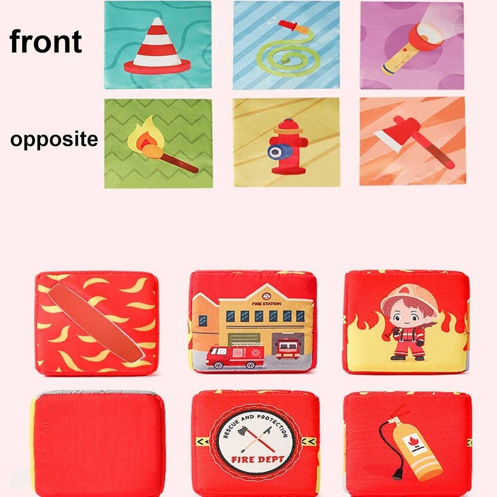Cub textil, cutie cu șervețele, jucărie bebeluși, Pompieri 4