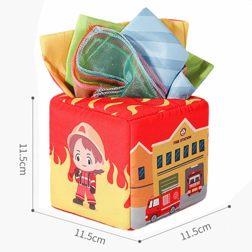 Cub textil, cutie cu șervețele, jucărie bebeluși, Pompieri 6
