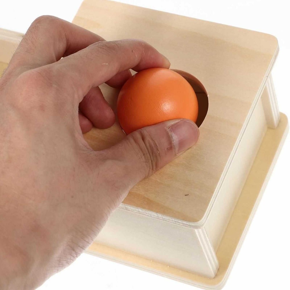 Cutia permanenței cu 3 bile colorate, din lemn, Jucărie educativă Montessori, 24 x 12 x 8.5 cm, 1 an+ 4