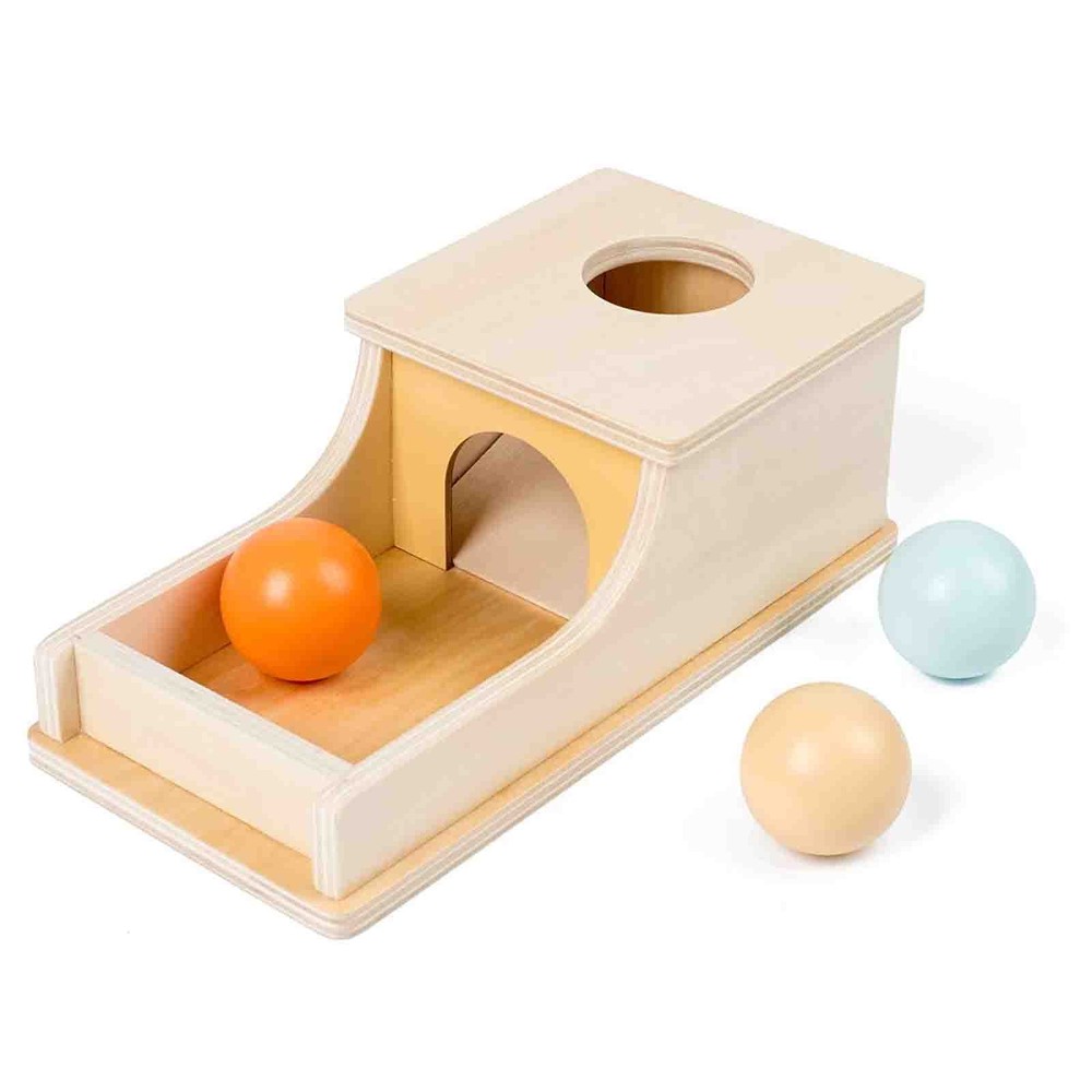 Cutia permanenței cu 3 bile colorate, din lemn, Jucărie educativă Montessori, 24 x 12 x 8.5 cm, 1 an+ 6