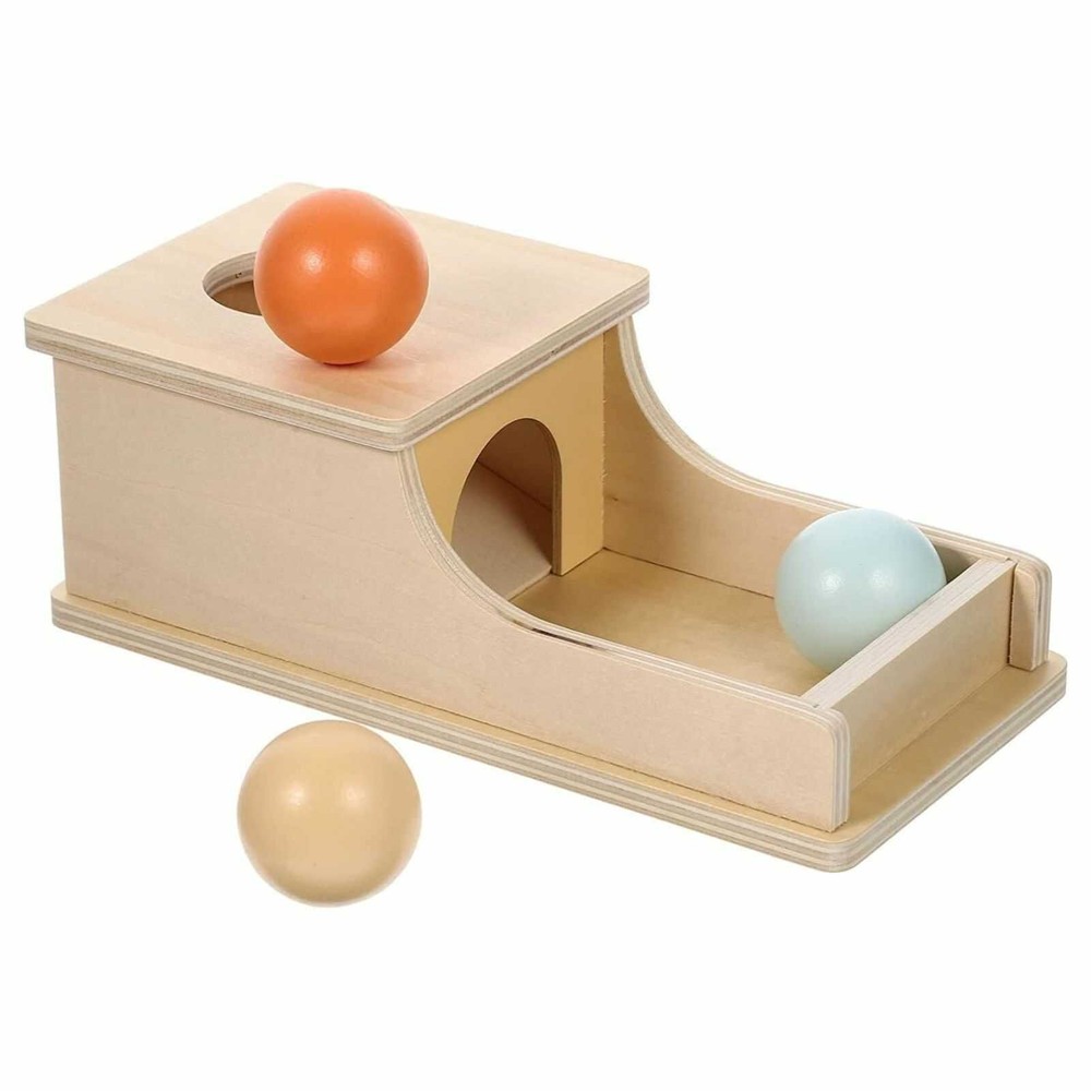 Cutia permanenței cu 3 bile colorate, din lemn, Jucărie educativă Montessori, 24 x 12 x 8.5 cm, 1 an+ 7
