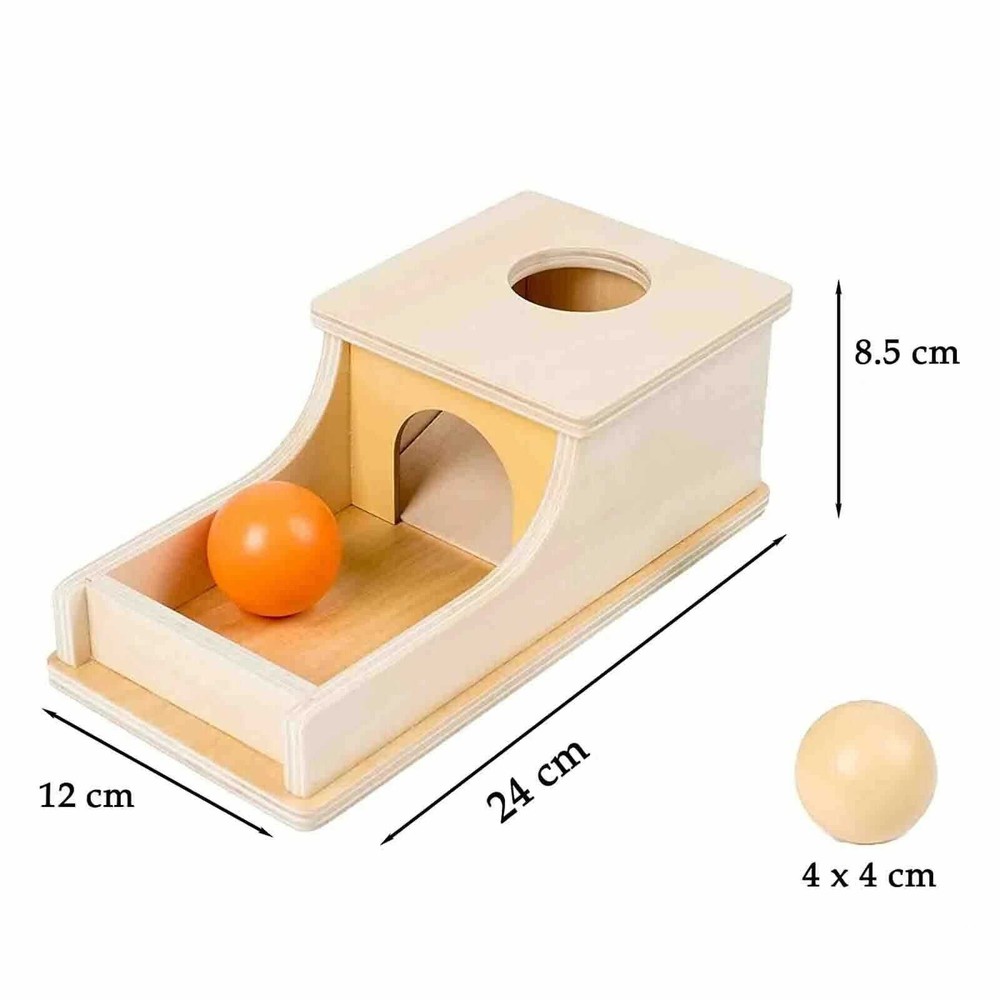 Cutia permanenței cu 3 bile colorate, din lemn, Jucărie educativă Montessori, 24 x 12 x 8.5 cm, 1 an+ 8