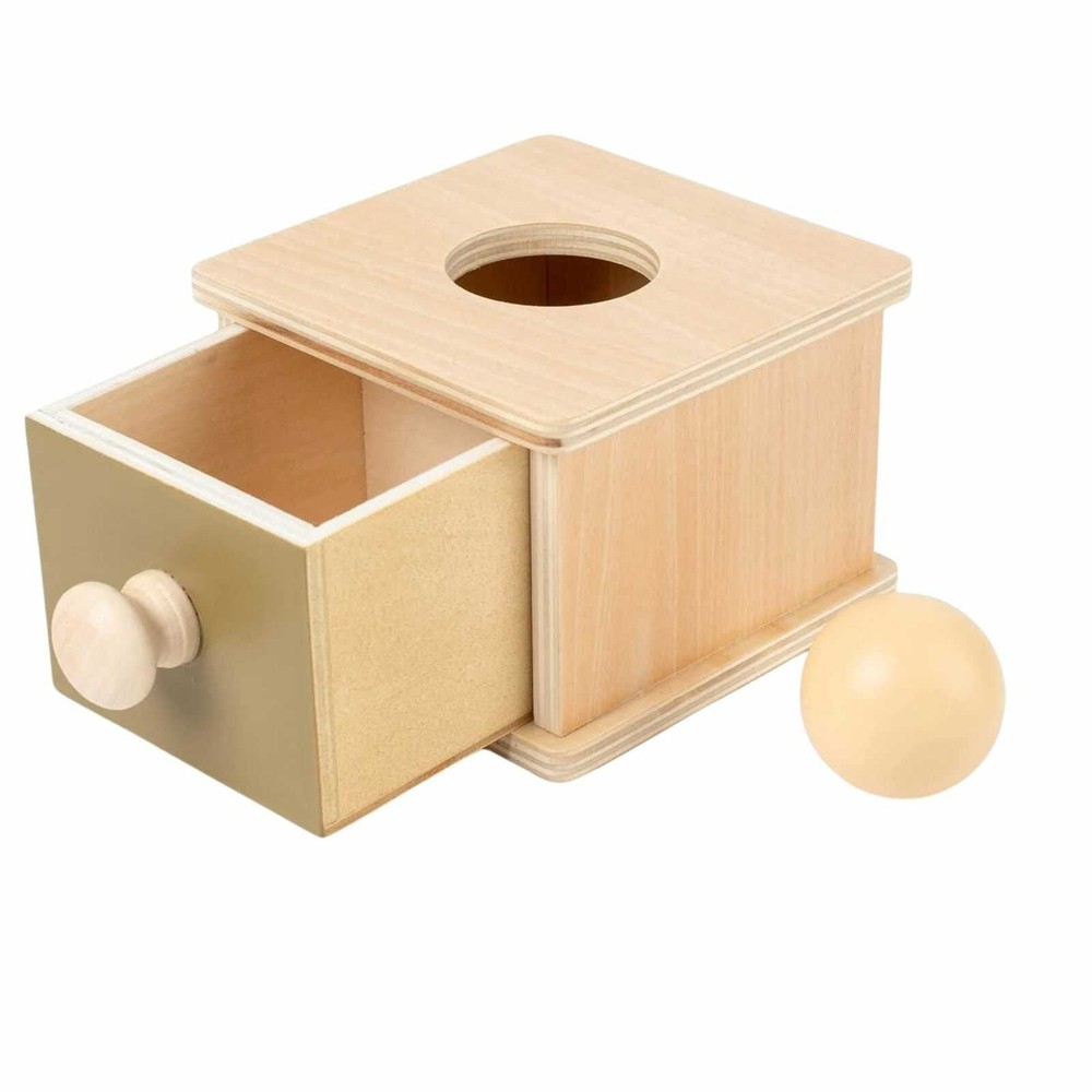 Cutia permanenței cu bilă și sertar, Joc Educativ Montessori din lemn, 11 x 12.5 x 8 cm 3