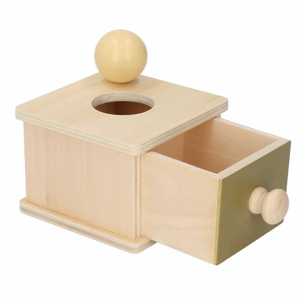 Cutia permanenței cu bilă și sertar, Joc Educativ Montessori din lemn, 11 x 12.5 x 8 cm 4