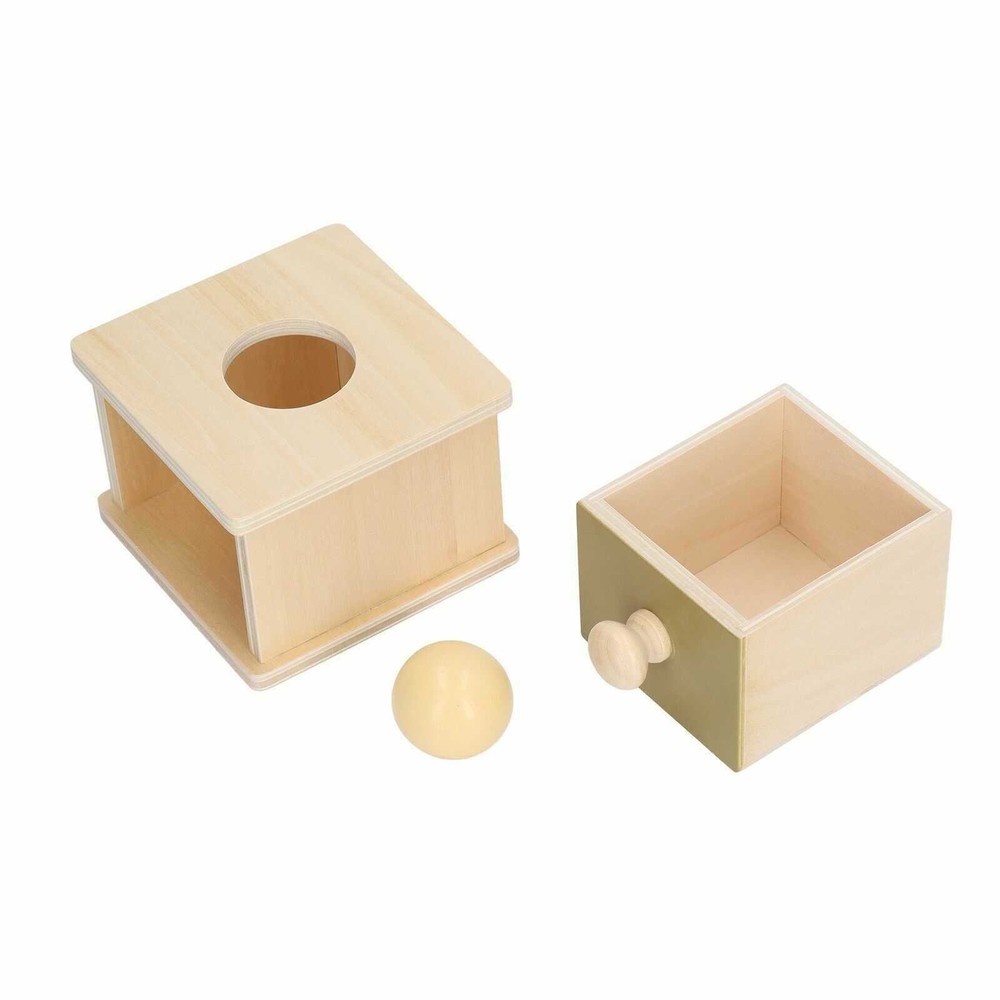 Cutia permanenței cu bilă și sertar, Joc Educativ Montessori din lemn, 11 x 12.5 x 8 cm 5