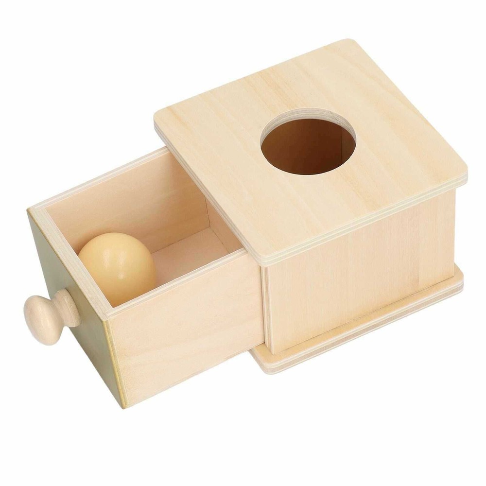Cutia permanenței cu bilă și sertar, Joc Educativ Montessori din lemn, 11 x 12.5 x 8 cm 6