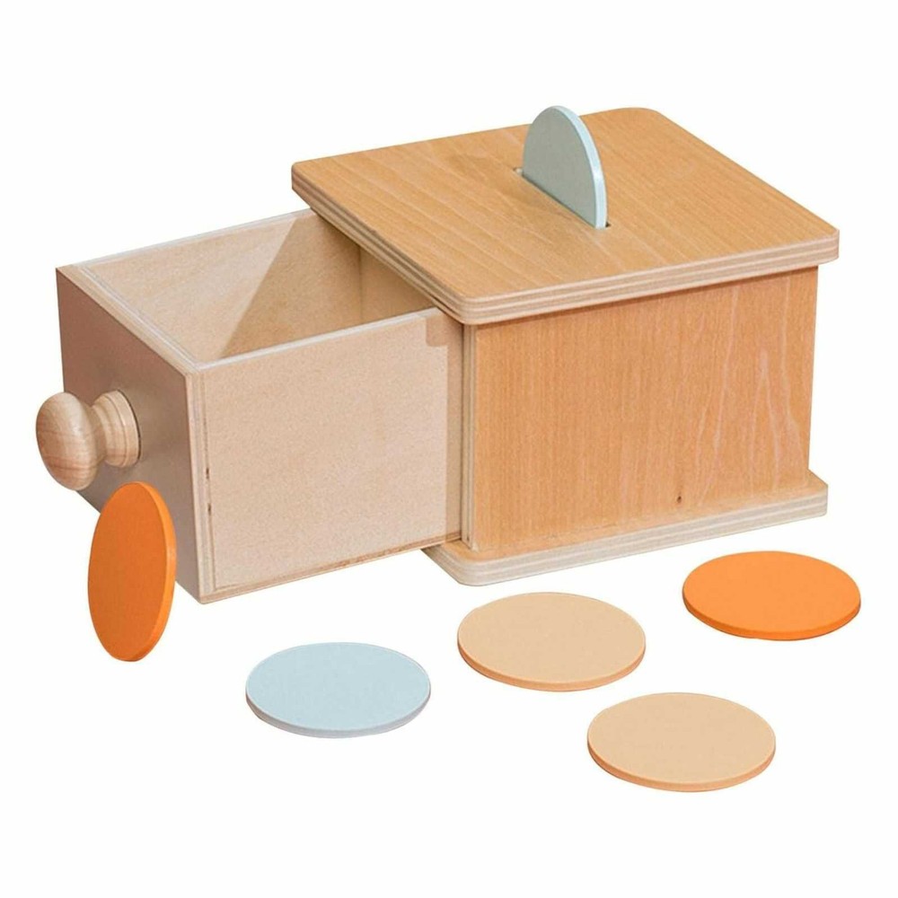 Cutia permanenței cu sertar și 6 discuri colorate, Jucărie Educativă Montessori din lemn, 11 x 12.5 x 8 cm 4