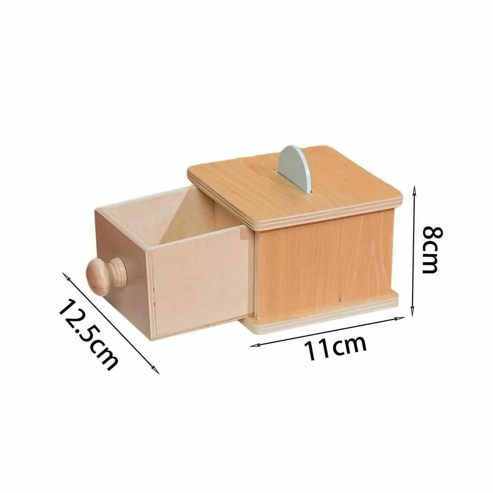 Cutia permanenței cu sertar și 6 discuri colorate, Jucărie Educativă Montessori din lemn, 11 x 12.5 x 8 cm 6