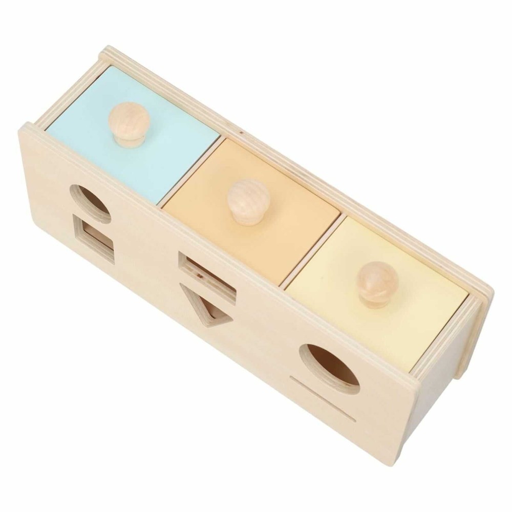 Cutia permanenței cu sortator de forme geometrice și 3 sertare, Jucărie Montessori din lemn, 12.5 x 18.2 x 8.2 cm 10