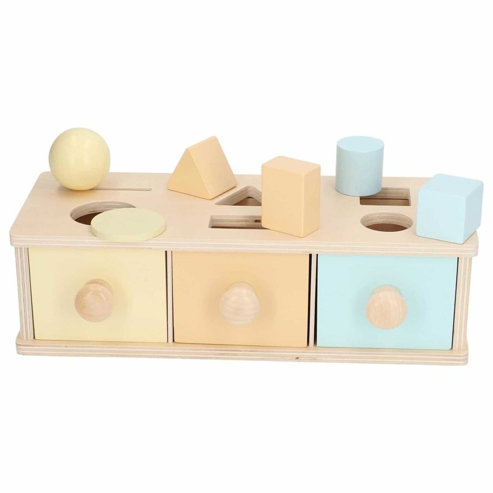 Cutia permanenței cu sortator de forme geometrice și 3 sertare, Jucărie Montessori din lemn, 12.5 x 18.2 x 8.2 cm 9