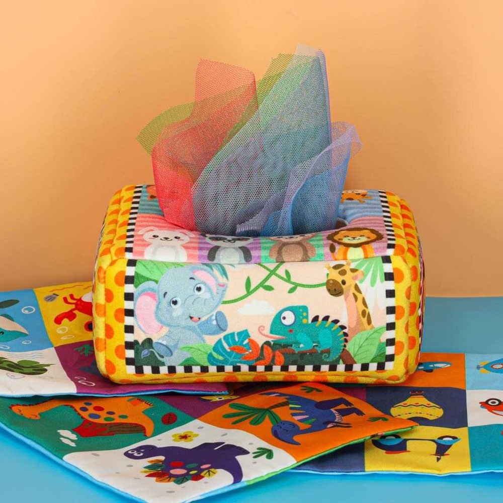 Cutie cu Șervețele Colorate, Senzorială, Montessori, 6 Luni+, Jucărie Bebeluși 3