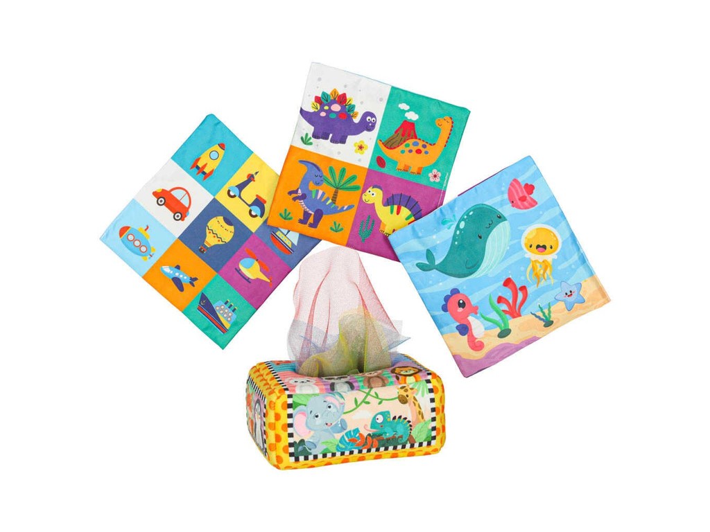 Cutie cu Șervețele Colorate, Senzorială, Montessori, 6 Luni+, Jucărie Bebeluși